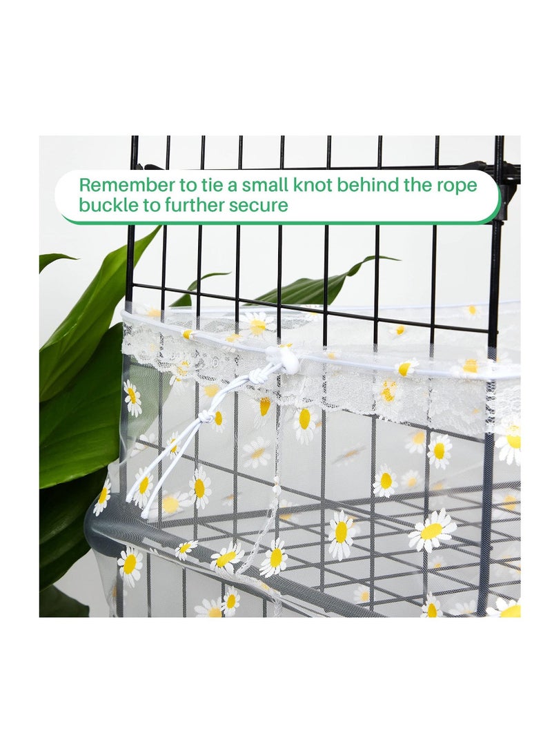X-Large Bird Cage Cover Seed Catcher Liner Net Skirt Guard Birdcage ,adjustable Nylon Mesh for Parrot Parakeet Macaw Round Square Daisy Design (White)