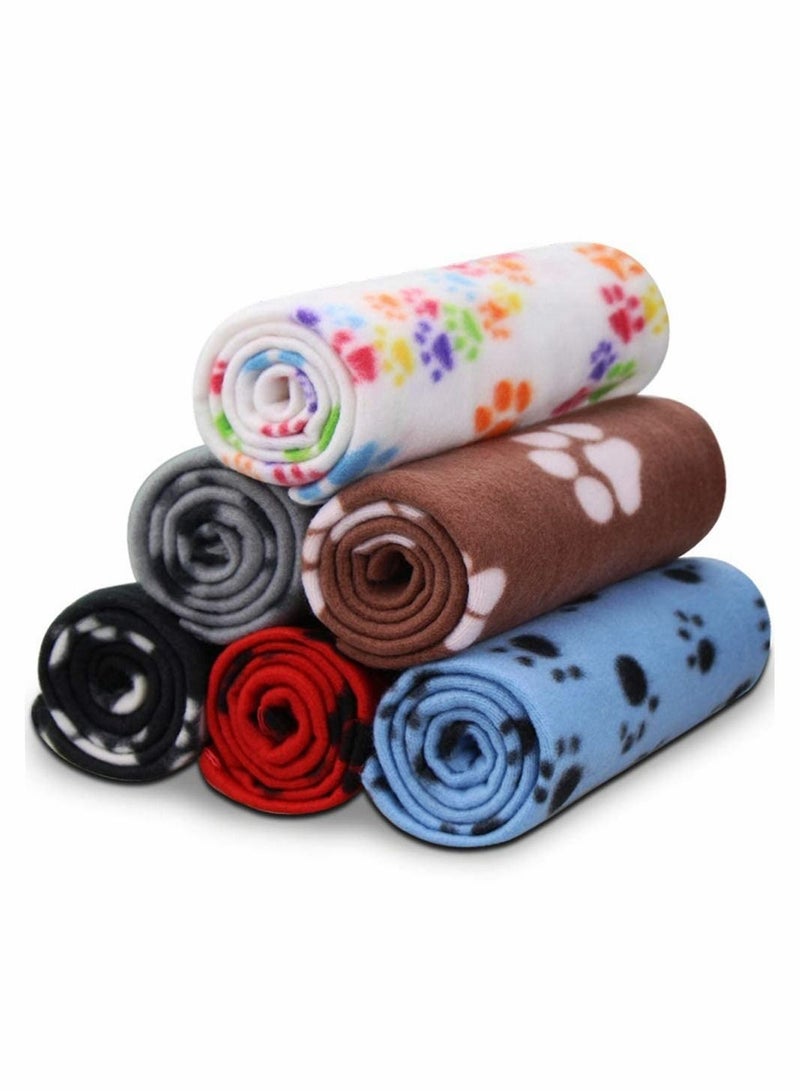 6 Pack Pet Blanket Soft Fleece Dog Cat Blanket, Fluffy Warm Sleep Bed Cover with Bones Print for Kitten Puppy, Kennels, Beds, Car Seats and Crate (multiple colors)