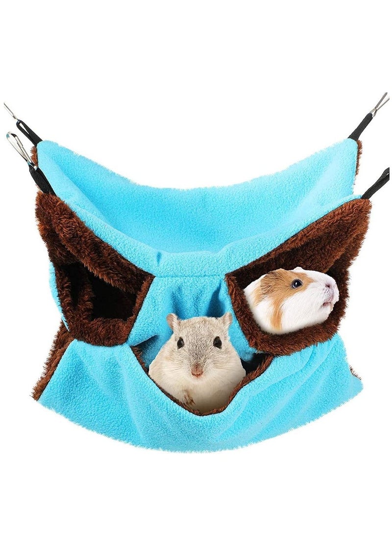 Cat Bed Small Pet Cage Hammock Triple-Layer Fleece Hanging House Sugar Glider for Chinchilla Parrot Guinea-Ferret Squirrel Hamster Rat (Blue)