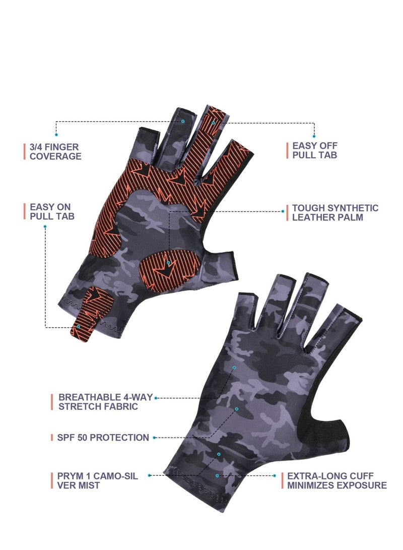 Camouflage Fishing Gloves, Gloves with Silicone, Pro Anti-Slip Sun Protection, Breathable Lightweight Archery Accessories Hunting Outdoors