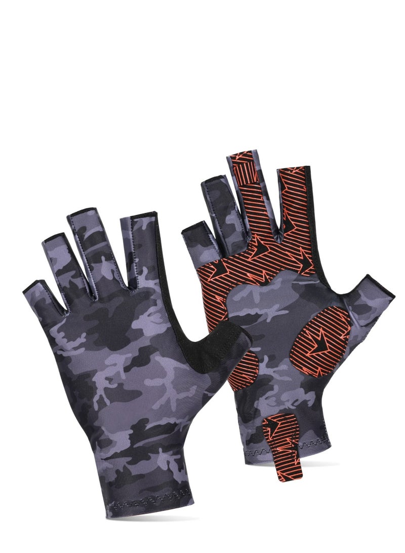 Camouflage Fishing Gloves, Gloves with Silicone, Pro Anti-Slip Sun Protection, Breathable Lightweight Archery Accessories Hunting Outdoors