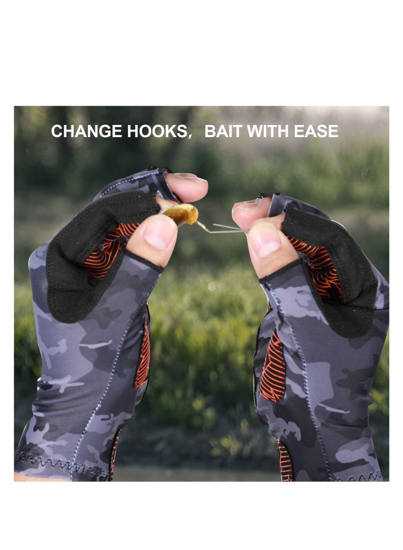 Camouflage Fishing Gloves, Gloves with Silicone, Pro Anti-Slip Sun Protection, Breathable Lightweight Archery Accessories Hunting Outdoors