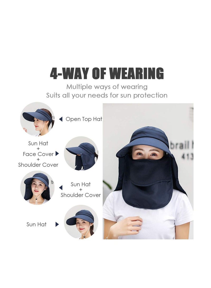 Wide Brim Sun Hat, Fishing Hat Cap for Men & Women, Outdoor UV Protection Women Face Mask Visor Waterproof Breathable Hiking UPF 50 Bucke (Grey)