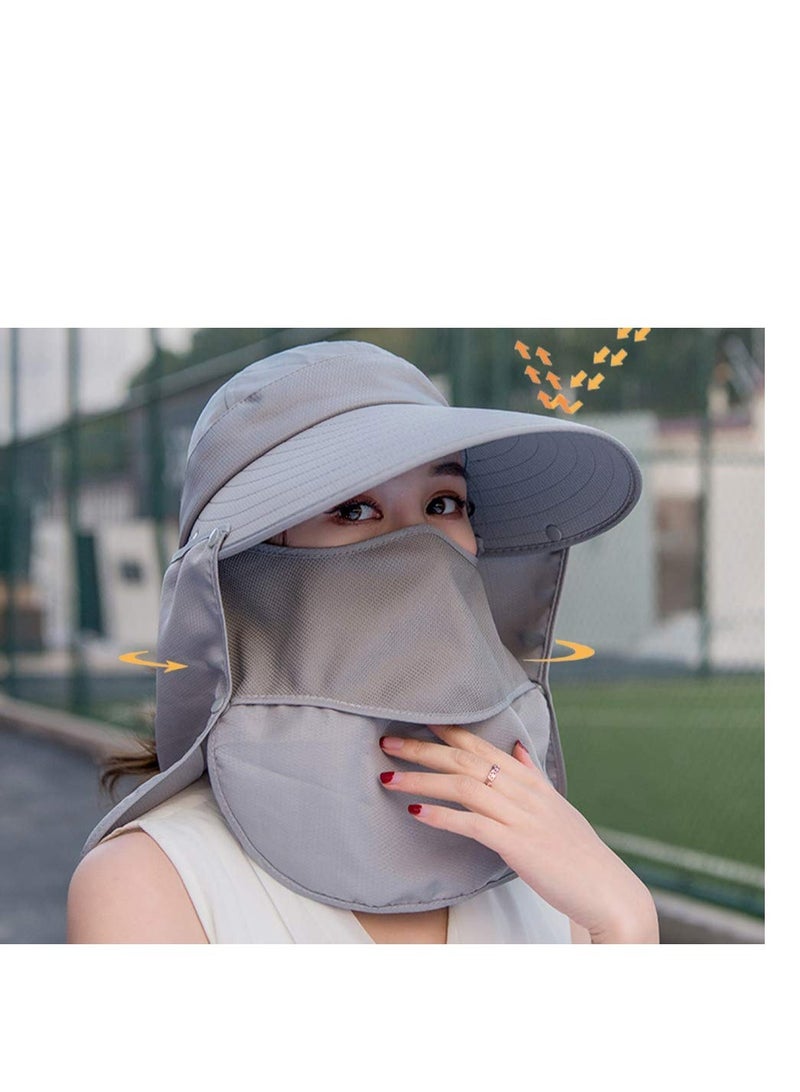 Wide Brim Sun Hat, Fishing Hat Cap for Men & Women, Outdoor UV Protection Women Face Mask Visor Waterproof Breathable Hiking UPF 50 Bucke (Grey)