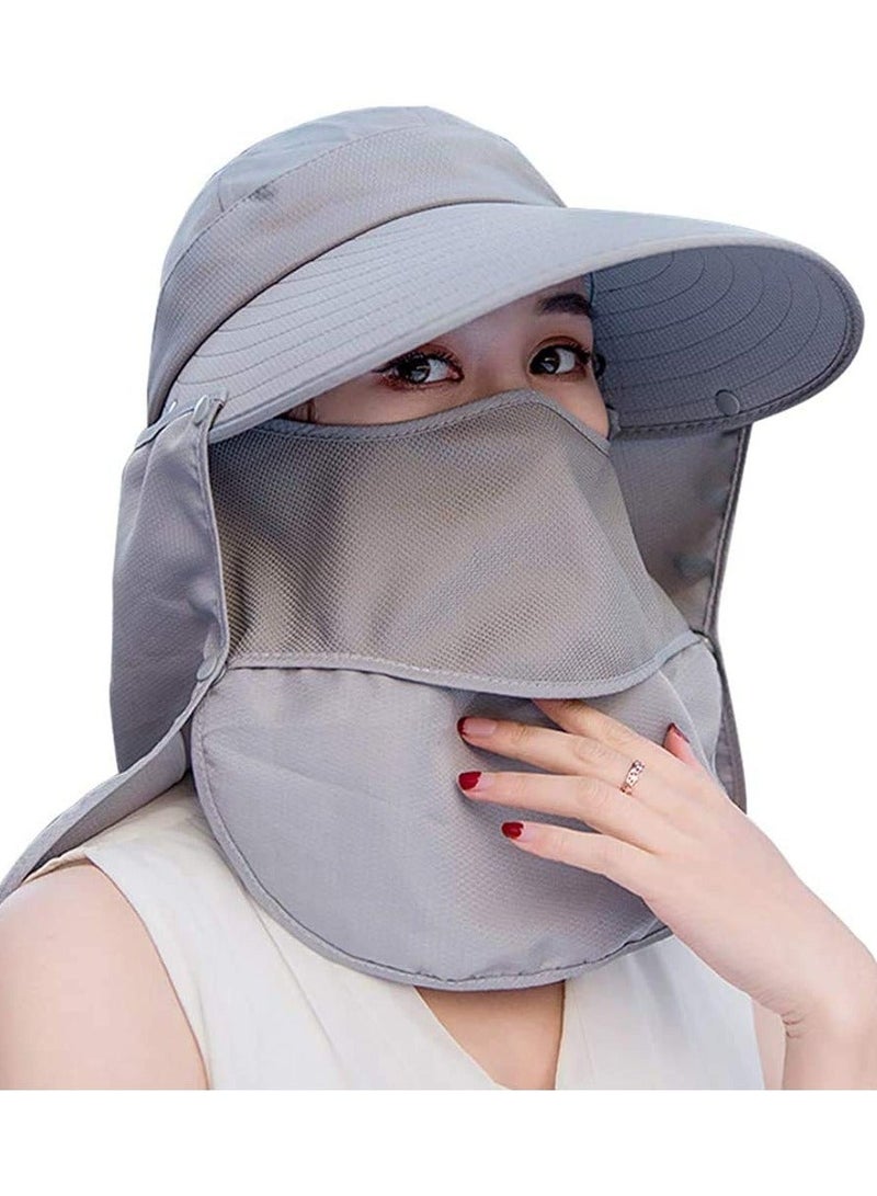 Wide Brim Sun Hat, Fishing Hat Cap for Men & Women, Outdoor UV Protection Women Face Mask Visor Waterproof Breathable Hiking UPF 50 Bucke (Grey)