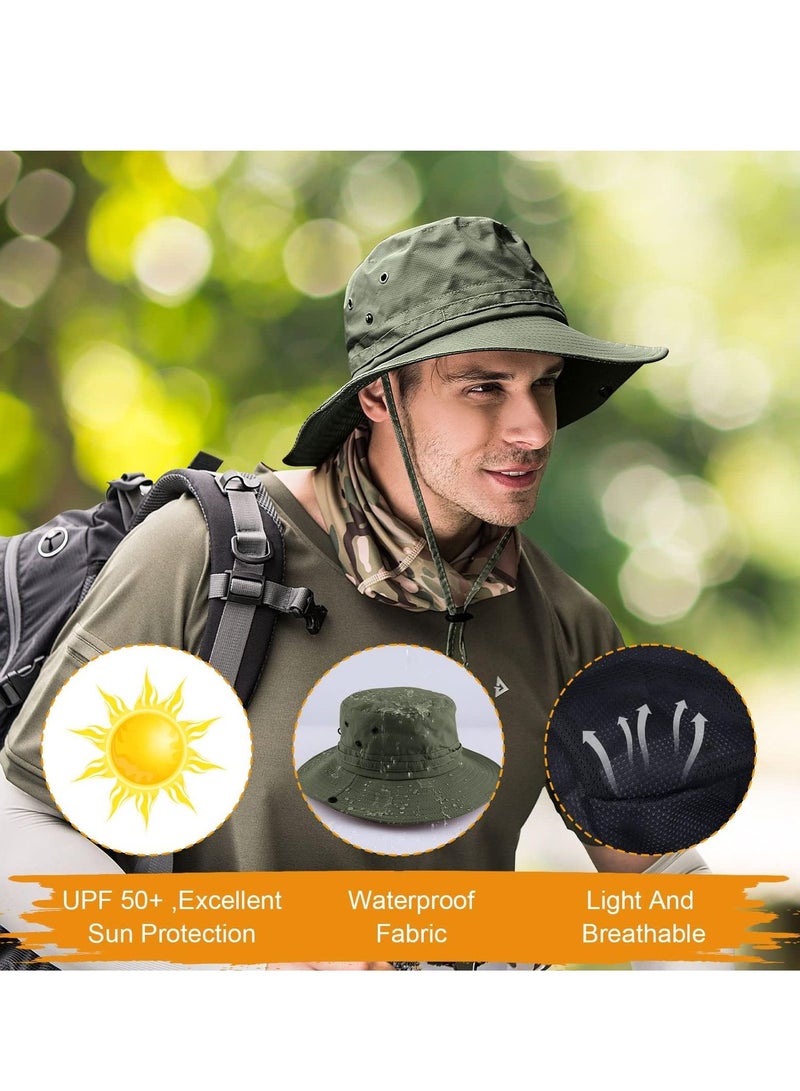 Fishing hat Wide Brim Sun Protection Hat with Breathable Safari and Fisherman Hiking Hats Boonie for Man (Dark Green)