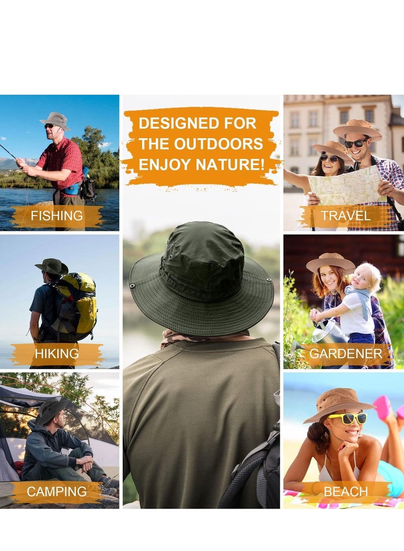 Fishing hat Wide Brim Sun Protection Hat with Breathable Safari and Fisherman Hiking Hats Boonie for Man (Dark Green)