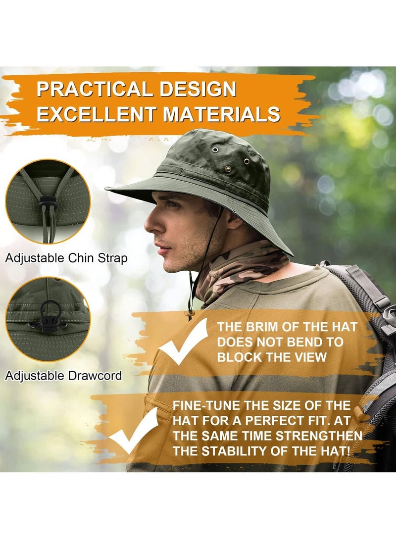 Fishing hat Wide Brim Sun Protection Hat with Breathable Safari and Fisherman Hiking Hats Boonie for Man (Dark Green)