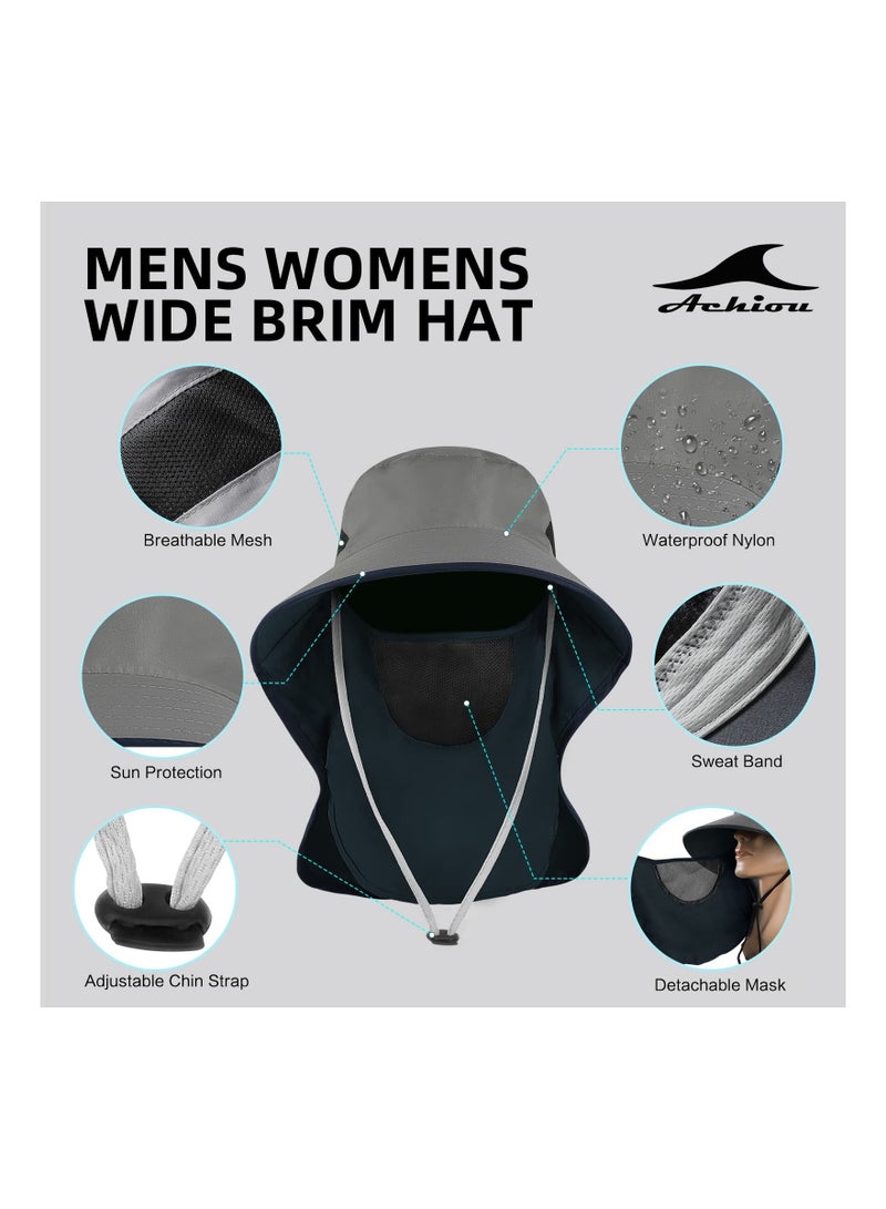 Fishing Hat for Men Women, Wide Brim UV Sun Protection UPF 50+, Waterproof Cap with Neck Flap Face Cover