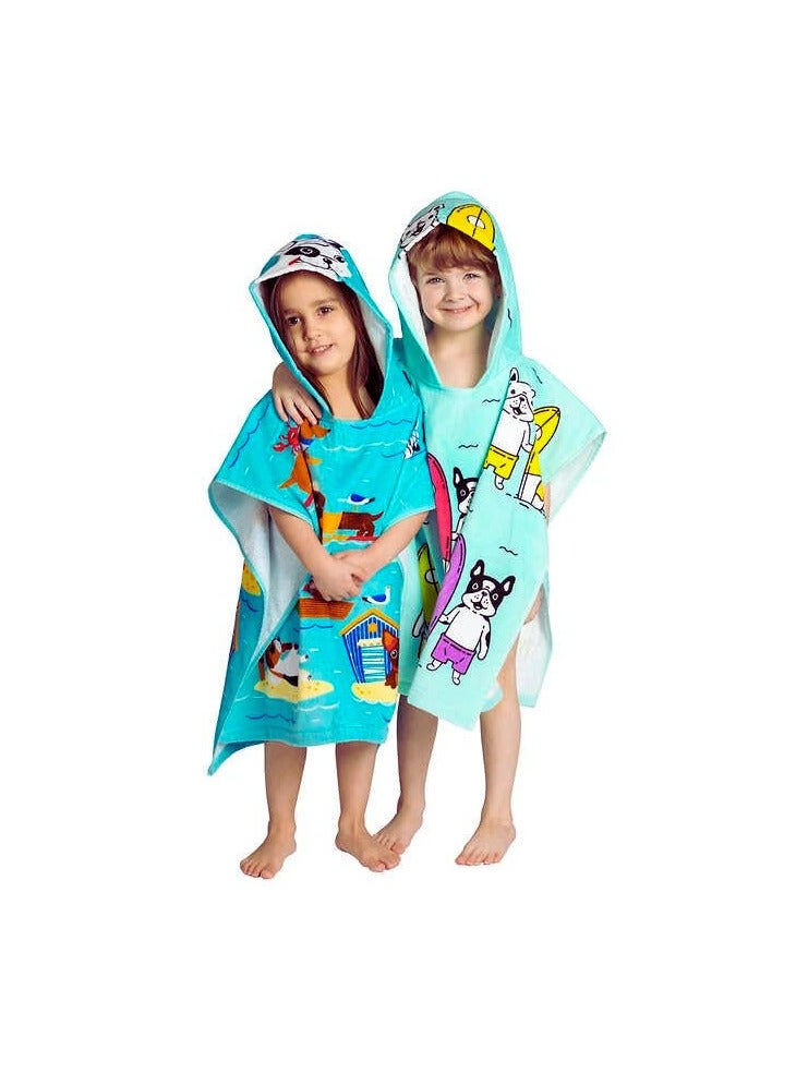 Kids Hooded Towels 2 Pieces Set, Dogs Vacation & Surf Dog