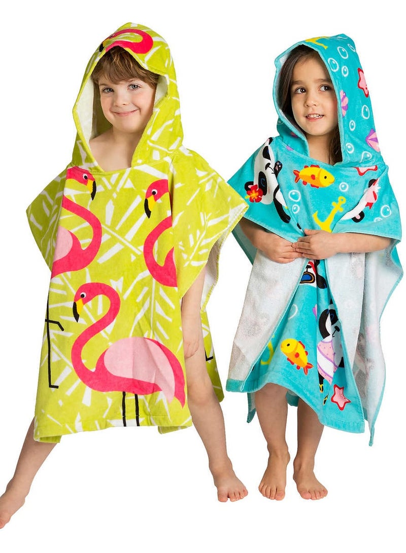 Kids Hooded Towels 2 Pieces Set, Flamingos & Panda