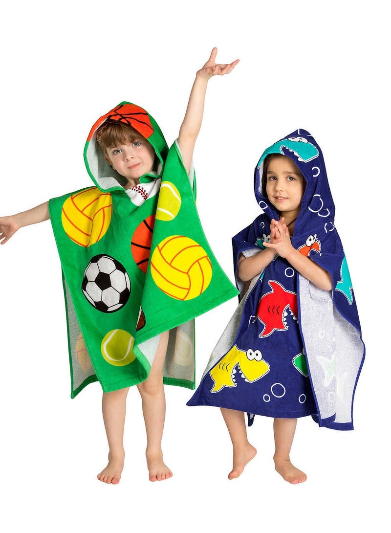 Kids Hooded Towels 2 Pieces Set, Ball & Shark