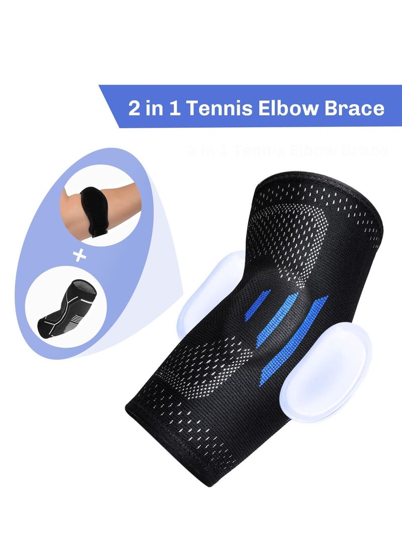 2 in 1 Tennis Elbow Brace for Men Women Compression Sleeve with Integrated Pads Breathable Tendonitis elbow Support Protector Sports Golfer's Arthritis Treatment Reduce Joint Pain