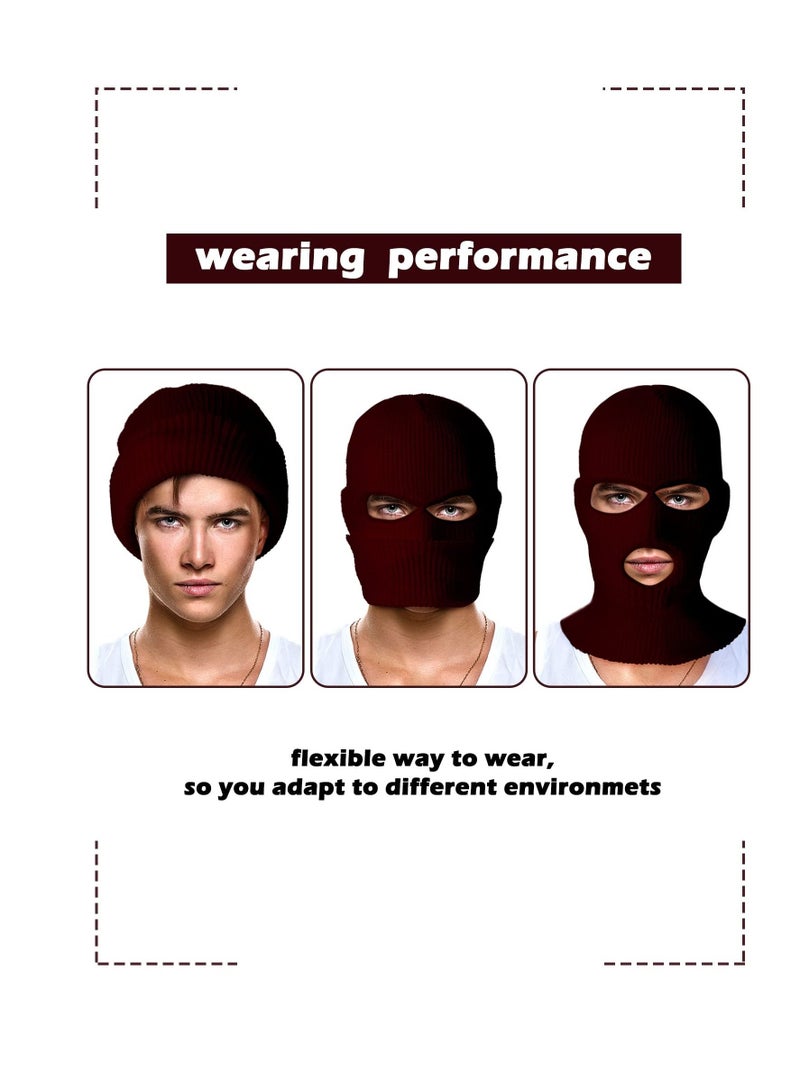 3-Hole Full Face Cover Winter Outdoor Sport Knitted Ski Adult Balaclava Headwrap Mask Motorcycle Cycling Snowboard Gear for Sports Men Women