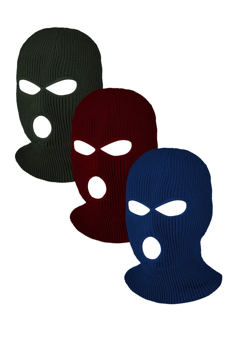 3-Hole Full Face Cover Winter Outdoor Sport Knitted Ski Adult Balaclava Headwrap Mask Motorcycle Cycling Snowboard Gear for Sports Men Women