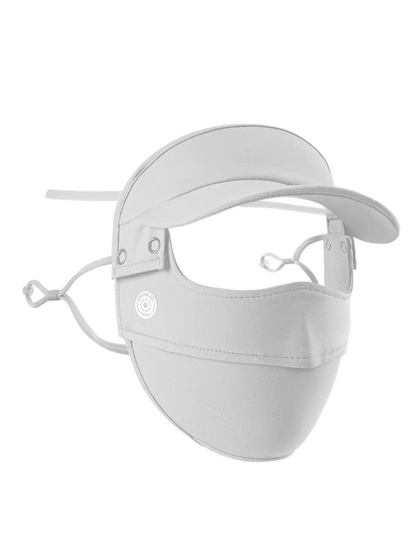 Unisex Sun Protection Face Mask, with Detachable Hat-Brim Adjustable Ear Loop, Ice Silk Cover Bandana UV for Summer Outdoor Sports, All Round (Grey)