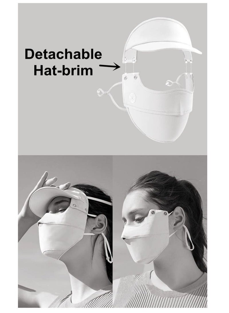 Unisex Sun Protection Face Mask, with Detachable Hat-Brim Adjustable Ear Loop, Ice Silk Cover Bandana UV for Summer Outdoor Sports, All Round (Grey)