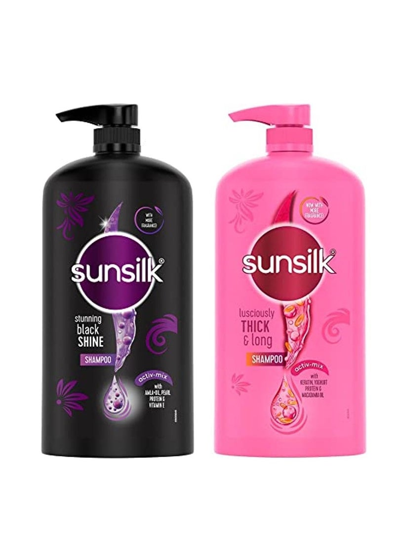 Sunsilk Stunning Black Shine Shampoo 1 L With Amla Oil Pearl Protein Pack of 2