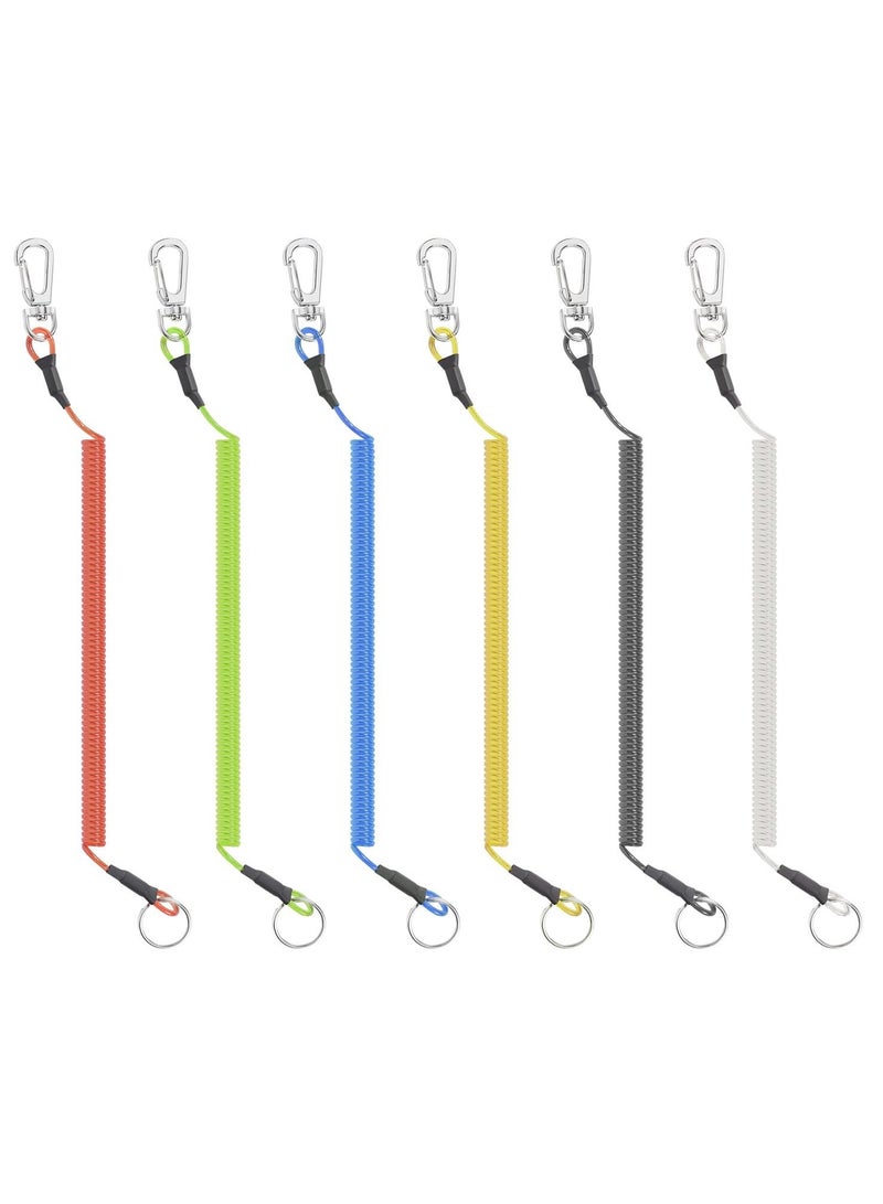 6PCS Fishing Lanyard, Keychain Stretchy Retractable Coiled Lanyard Multifunctional For Pliers, Boating, Keys, Hiking Climbing Cycling