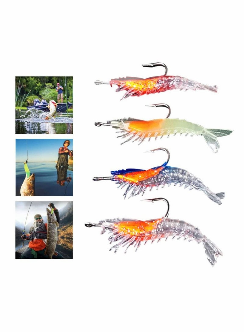 Fishing Lures Set, 4 PCS Floating Life-Like Swimming Swimbait for Trout Bass Perch Pike-Artificial Soft Shrimp Baits with Hooks Mixed Colors Gear Saltwater Freshwater