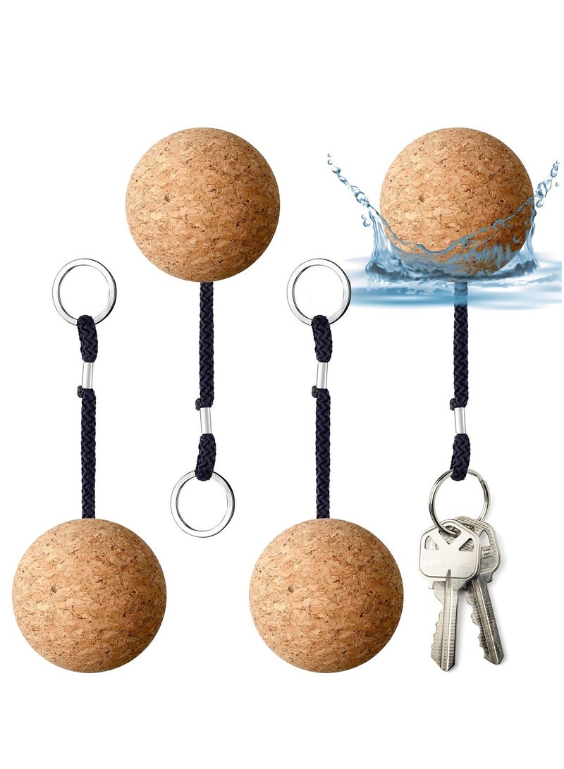 Floating Cork Keyrings, 4 Pcs 53mm Floatable Wooden Ball Key Chain Water Buoyant Ring Lightweight Sports Accessories for Swimming Diving Fishing Canoeing Sailing Kayaking Marine Boat