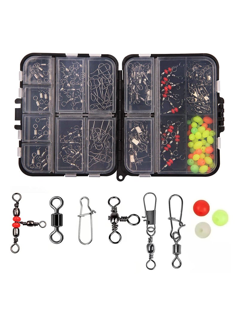 140PCS Fishing Tackle Accessories, Fisherman's Swivel Set Versatile Attachments Bead and Combo Triple Kit for Saltwater Freshwater
