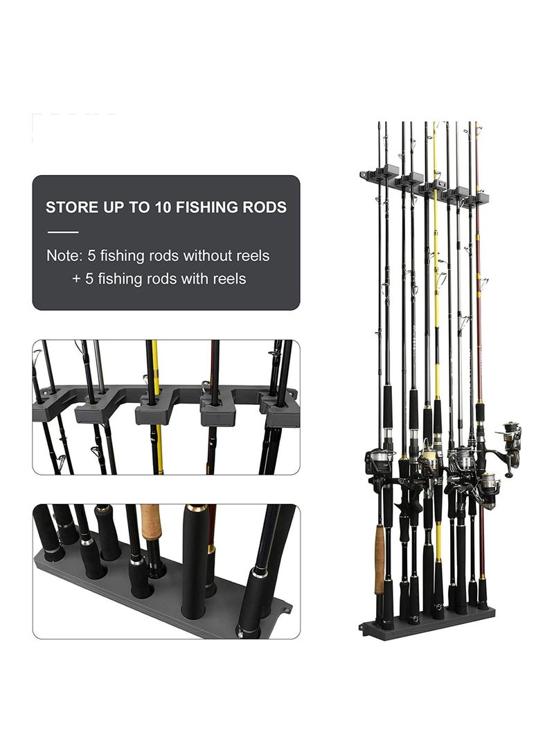 Fishing Pole Holder Black Wall Mounted Rod Holders for Garage Vertical Horizontal Ceiling Three Installation Methods ABS Plastic Store Up to 10 Rods Save Your Space