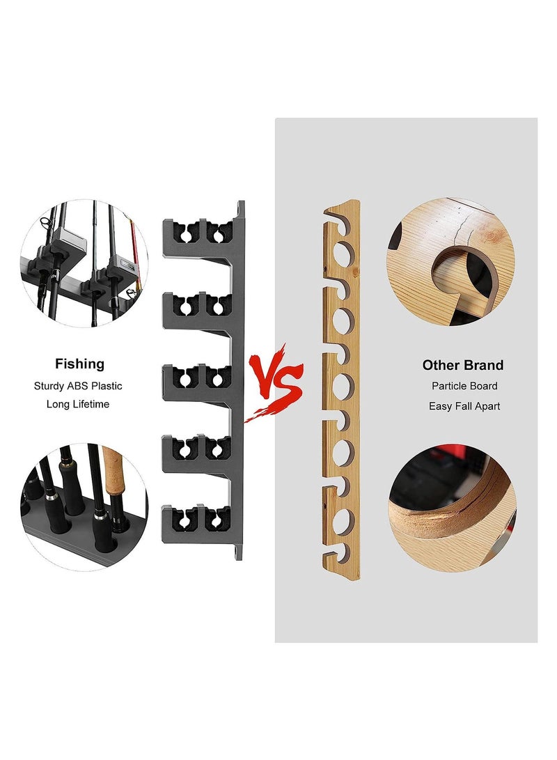 Fishing Pole Holder Black Wall Mounted Rod Holders for Garage Vertical Horizontal Ceiling Three Installation Methods ABS Plastic Store Up to 10 Rods Save Your Space
