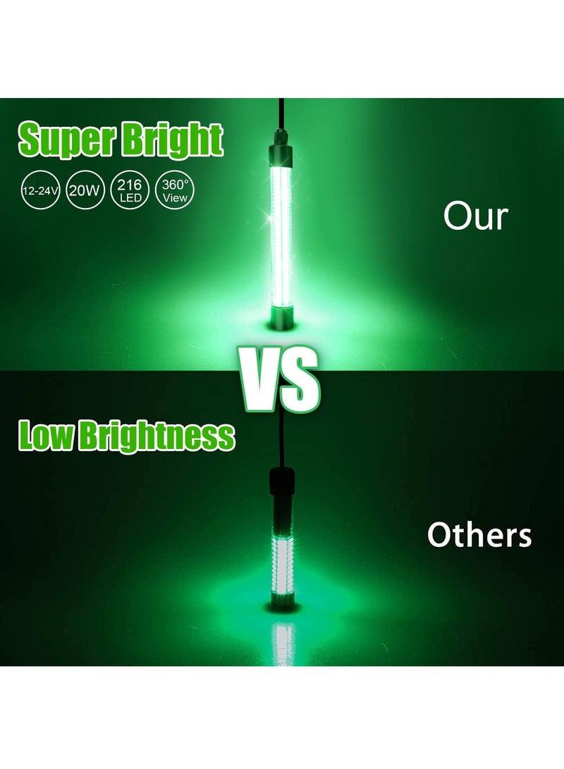 12V 20W Submersible Fishing Light, 216 LEDs Green Night Lights with Independent Switch, Underwater Fish Finder Lamp, Light Attractants 5m Power Cord