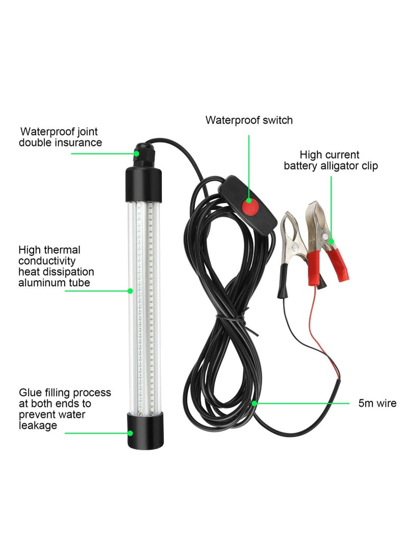 12V 20W Submersible Fishing Light, 216 LEDs Green Night Lights with Independent Switch, Underwater Fish Finder Lamp, Light Attractants 5m Power Cord