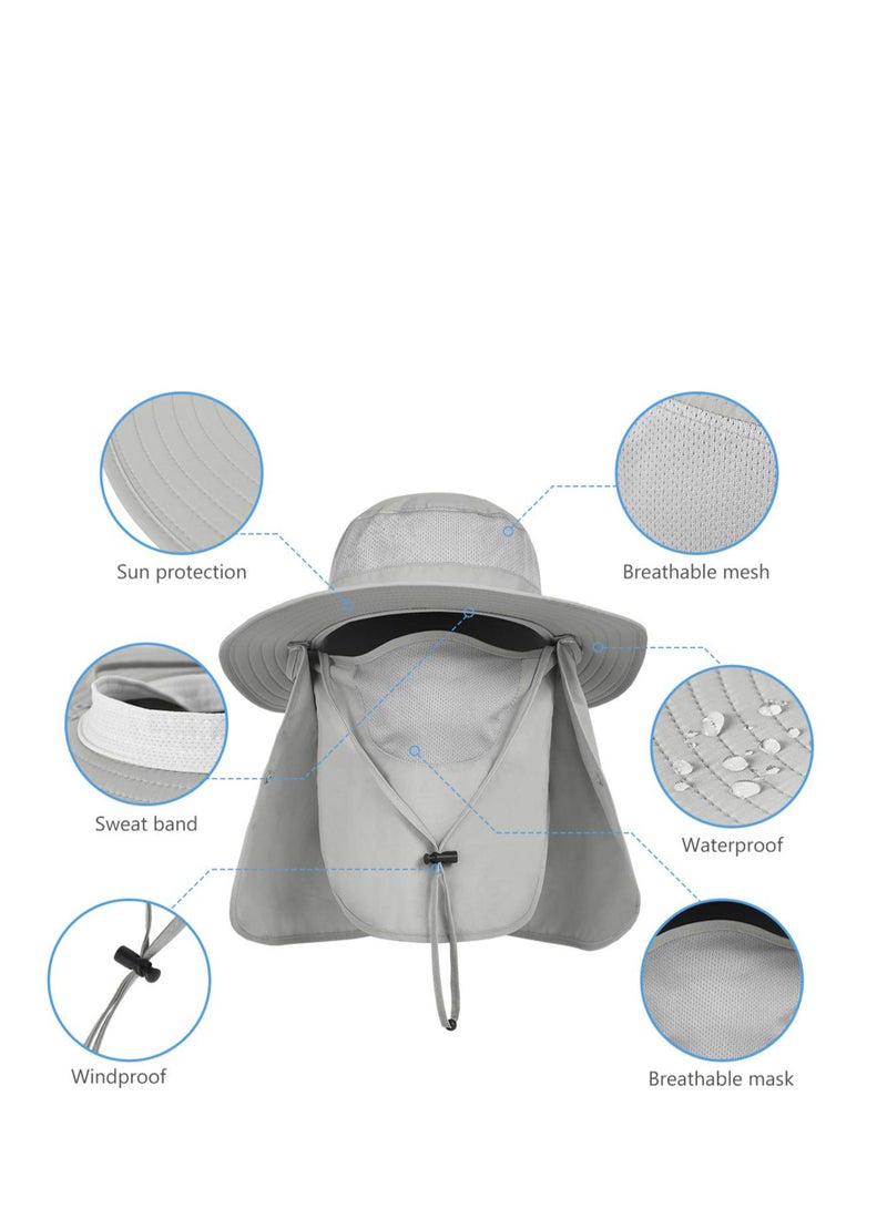 Outdoor Sun Hat UPF 50 Protection Waterproof Fishing Cap Face Cover Summer Neck Flap Hat, Unisex with Cap,