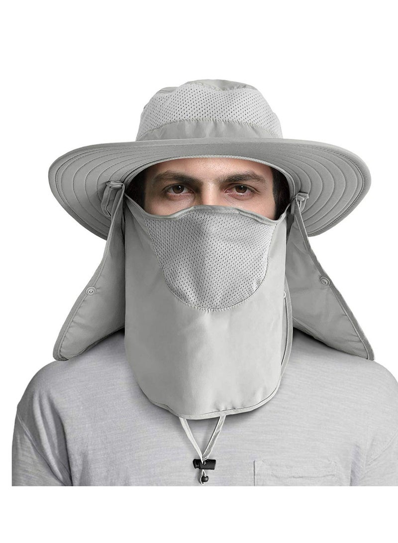 Outdoor Sun Hat UPF 50 Protection Waterproof Fishing Cap Face Cover Summer Neck Flap Hat, Unisex with Cap,