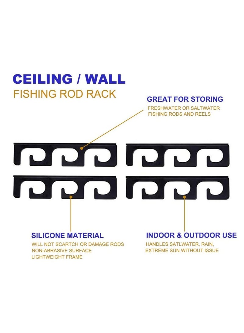 Fishing Rod Holder 4 Pcs Azonee Transparent Pole Wall or Ceiling Storage Rack Mount for Garage Wall-Ultra Strong Weatherproof Indoor and Outdoor Use Holds 6 Rods