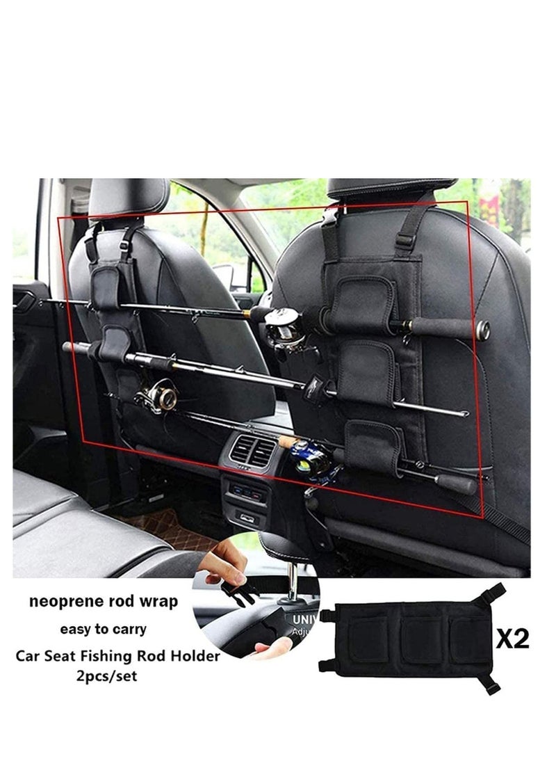Fishing Rod Holder Adjustable Polyester Strap Combined Bracket for Vehicle Ship Rear Seats, SUV Wagons Van, Nylon Cloth Neoprene Cover