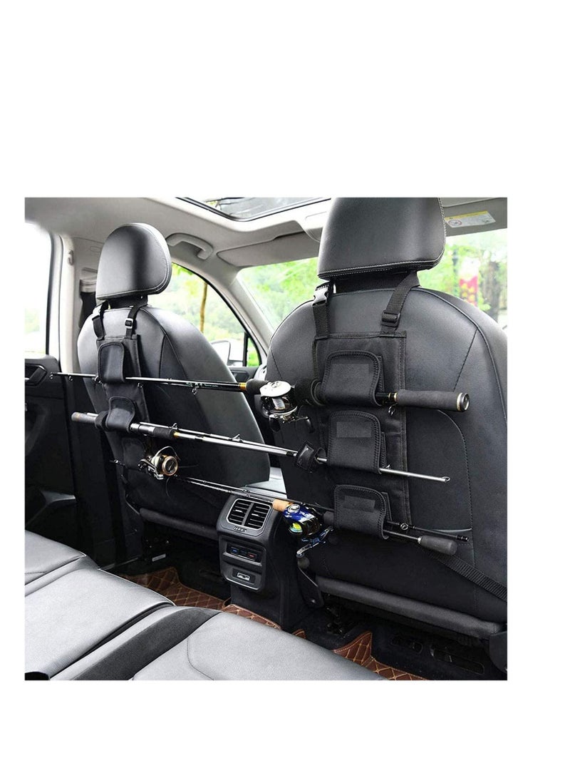Fishing Rod Holder Adjustable Polyester Strap Combined Bracket for Vehicle Ship Rear Seats, SUV Wagons Van, Nylon Cloth Neoprene Cover