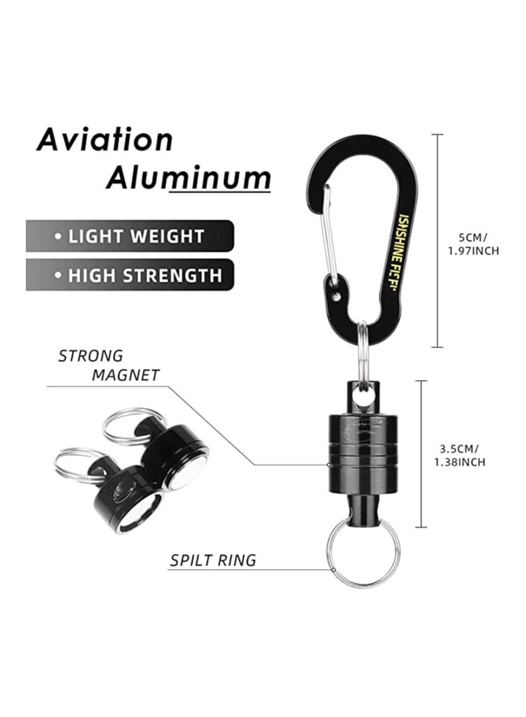Magnetic Net Release Holder, Double Keychain Hook for Fly Fishing, with Lanyard Carabiner, Fishing Quick-release Buckle Strong Wire Telescopic Rope Multi-purpose Quick-Release