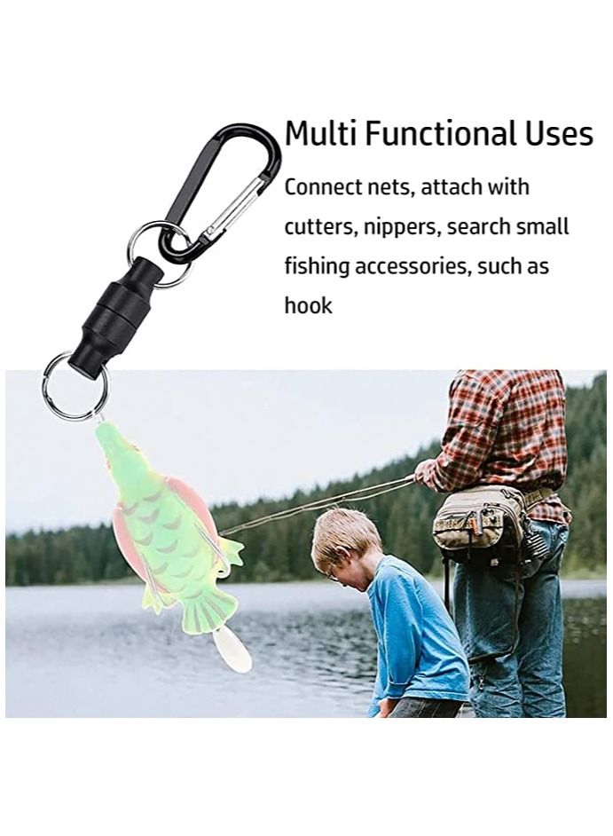 Magnetic Net Release Holder, Double Keychain Hook for Fly Fishing, with Lanyard Carabiner, Fishing Quick-release Buckle Strong Wire Telescopic Rope Multi-purpose Quick-Release