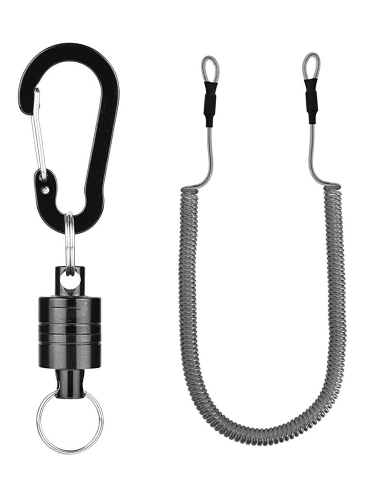 Magnetic Net Release Holder, Double Keychain Hook for Fly Fishing, with Lanyard Carabiner, Fishing Quick-release Buckle Strong Wire Telescopic Rope Multi-purpose Quick-Release
