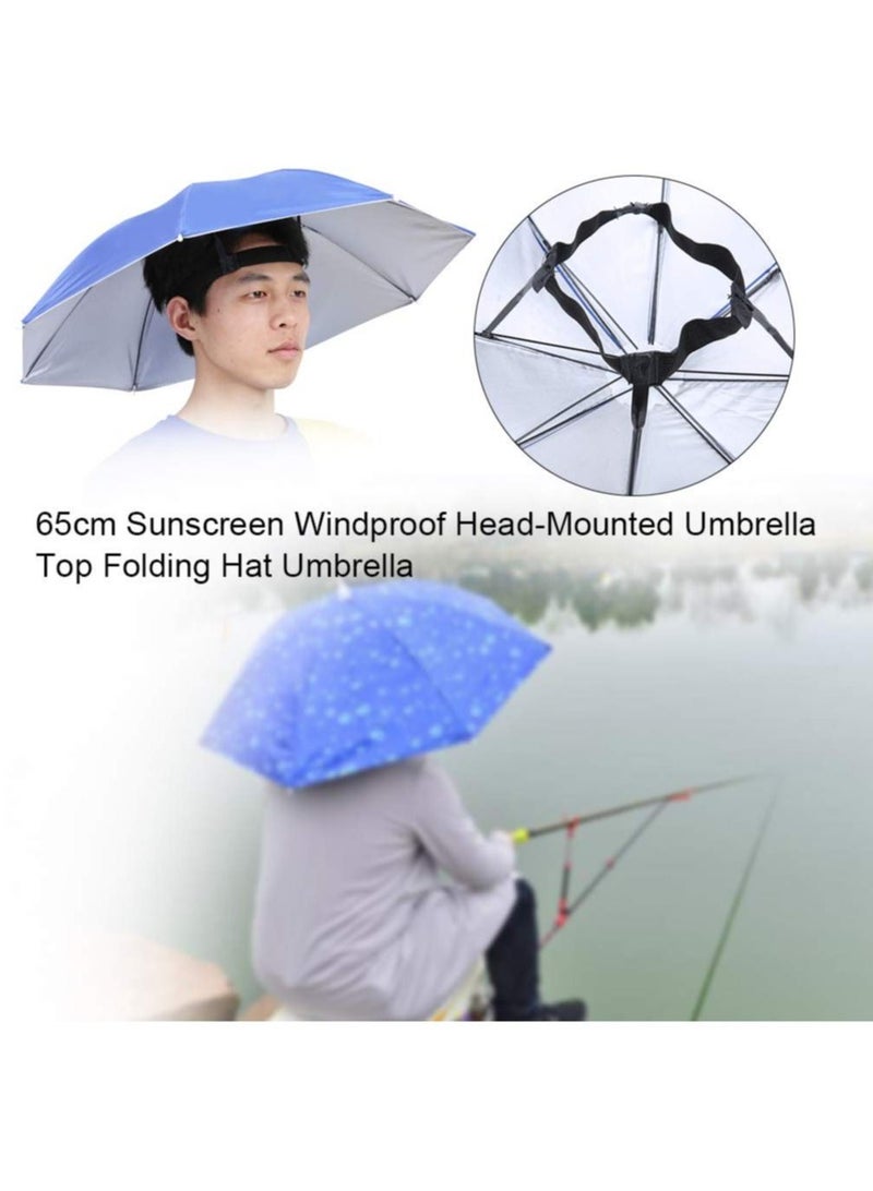 SYOSI Umbrella Hat 65cm Sunscreen Windproof Hands Free Head Cap UV Protection Hats Mounted Top Folding for Fishing Beach Outdoor Golf Sunshade