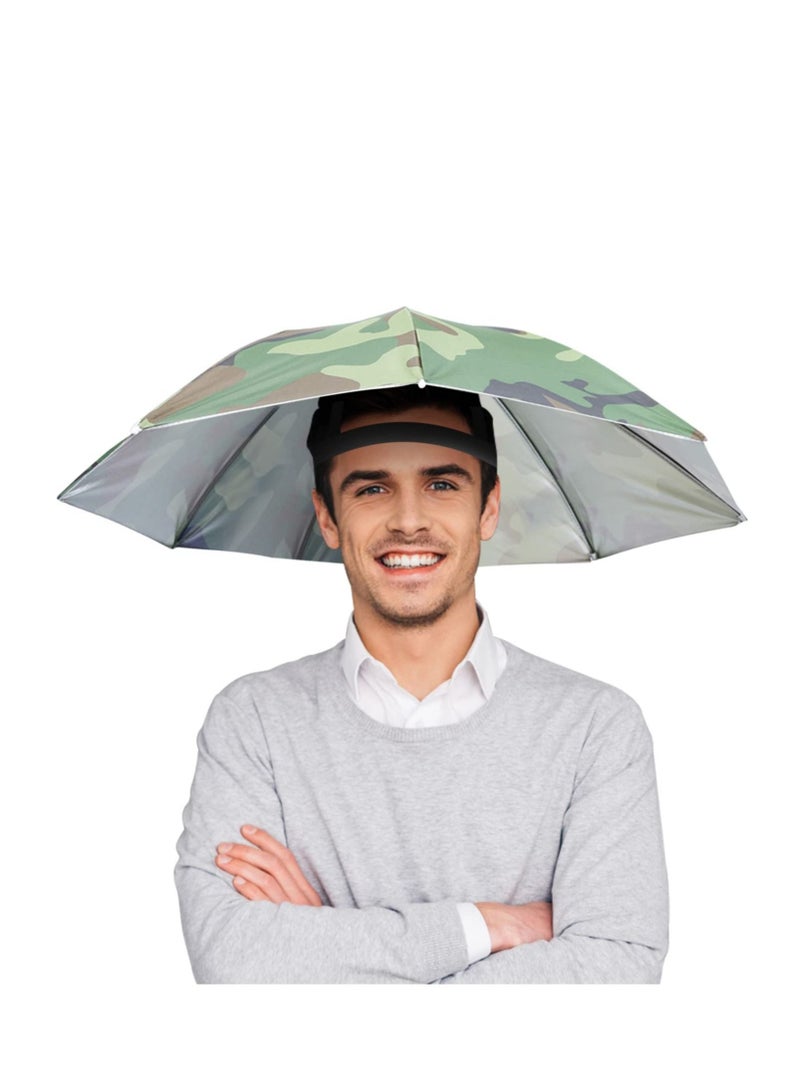 SYOSI Umbrella Hat 65cm Sunscreen Windproof Hands Free Head Cap UV Protection Hats Mounted Top Folding for Fishing Beach Outdoor Golf Sunshade
