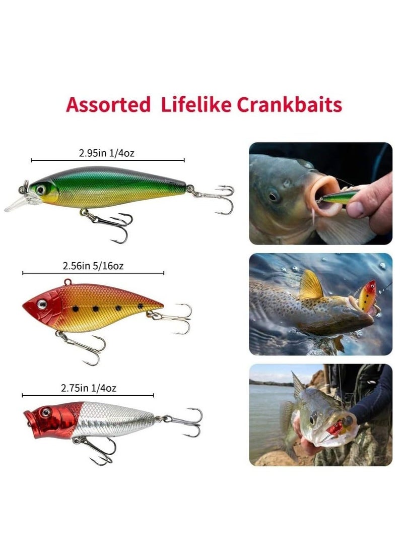 Fishing Lures Kit for Freshwater Bait Tackle Bass Trout Salmon Accessories Box Including Spoon Soft Plastic Worms Crankbait Jigs Hooks