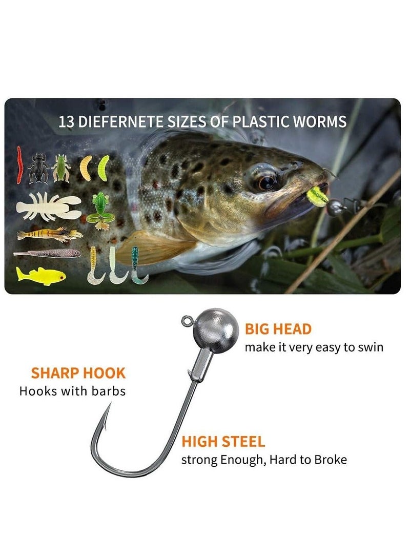 Fishing Lures Kit for Freshwater Bait Tackle Bass Trout Salmon Accessories Box Including Spoon Soft Plastic Worms Crankbait Jigs Hooks