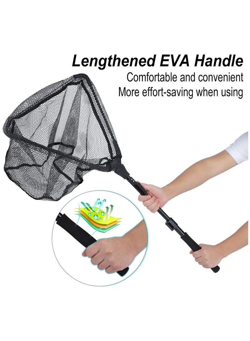 Fishing Net Folding Landing Net, Collapsible Telescopic Aluminum Pole Handle, Durable Nylon Mesh with Coating, Safe Fish Catching or Releasing, Portable Accessory