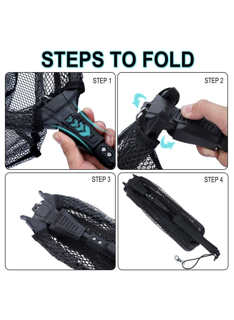 Fishing Net Folding Landing Net, Collapsible Telescopic Aluminum Pole Handle, Durable Nylon Mesh with Coating, Safe Fish Catching or Releasing, Portable Accessory