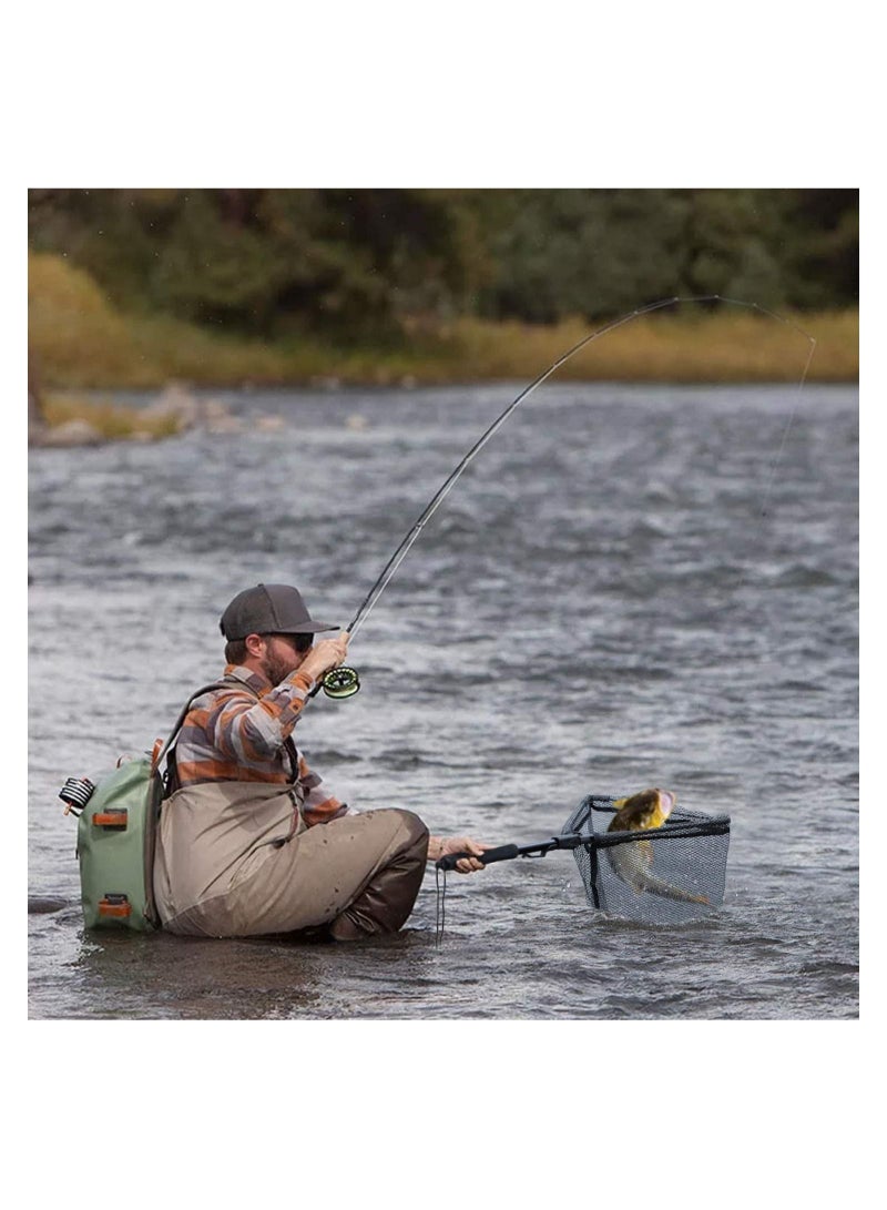 Fishing Net Folding Landing Net, Collapsible Telescopic Aluminum Pole Handle, Durable Nylon Mesh with Coating, Safe Fish Catching or Releasing, Portable Accessory