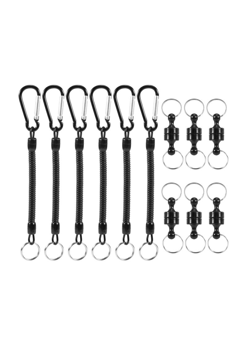 Magnetic Release Holde, With Coiled Lanyard, Outdoor Mountaineering Camping Anti-lost Keychain for Fly Fishing Keeper Landing Net Connector (6 sets)