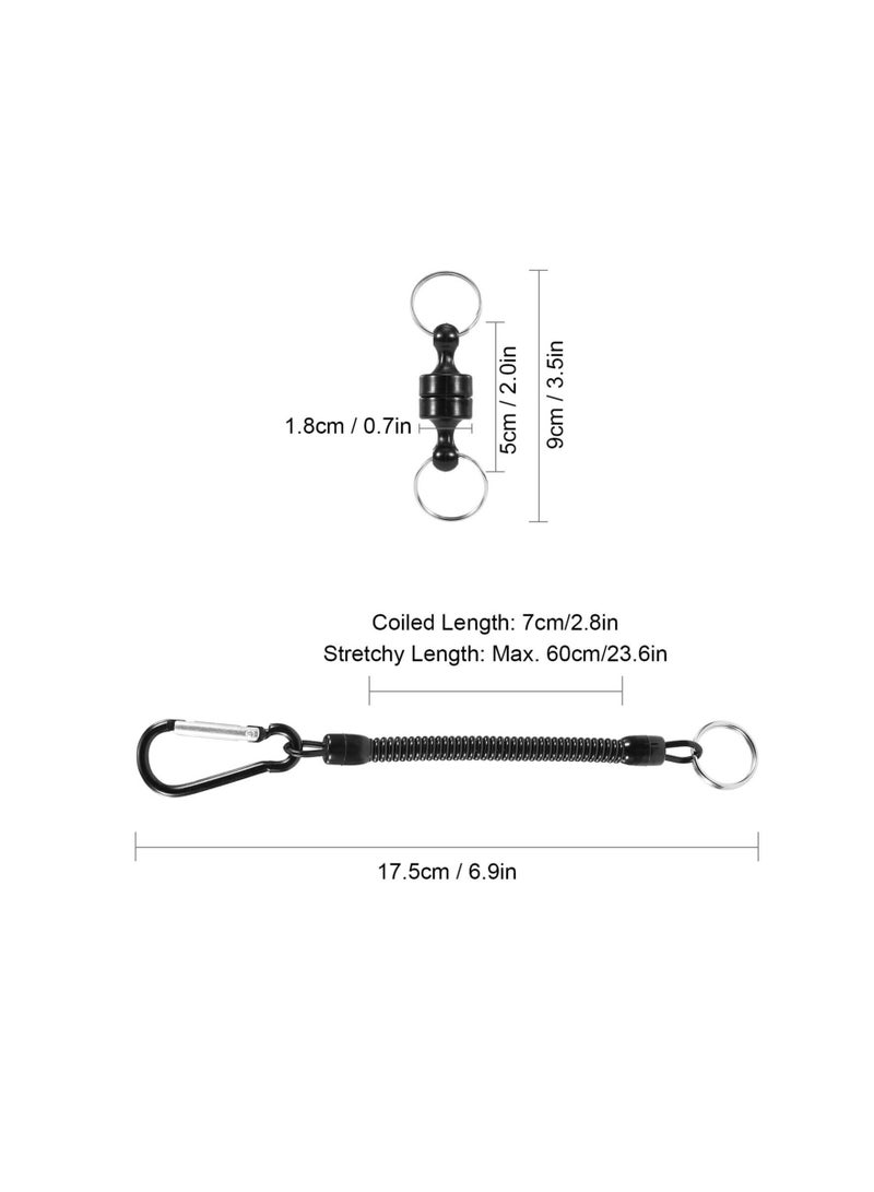 Magnetic Release Holde, With Coiled Lanyard, Outdoor Mountaineering Camping Anti-lost Keychain for Fly Fishing Keeper Landing Net Connector (6 sets)