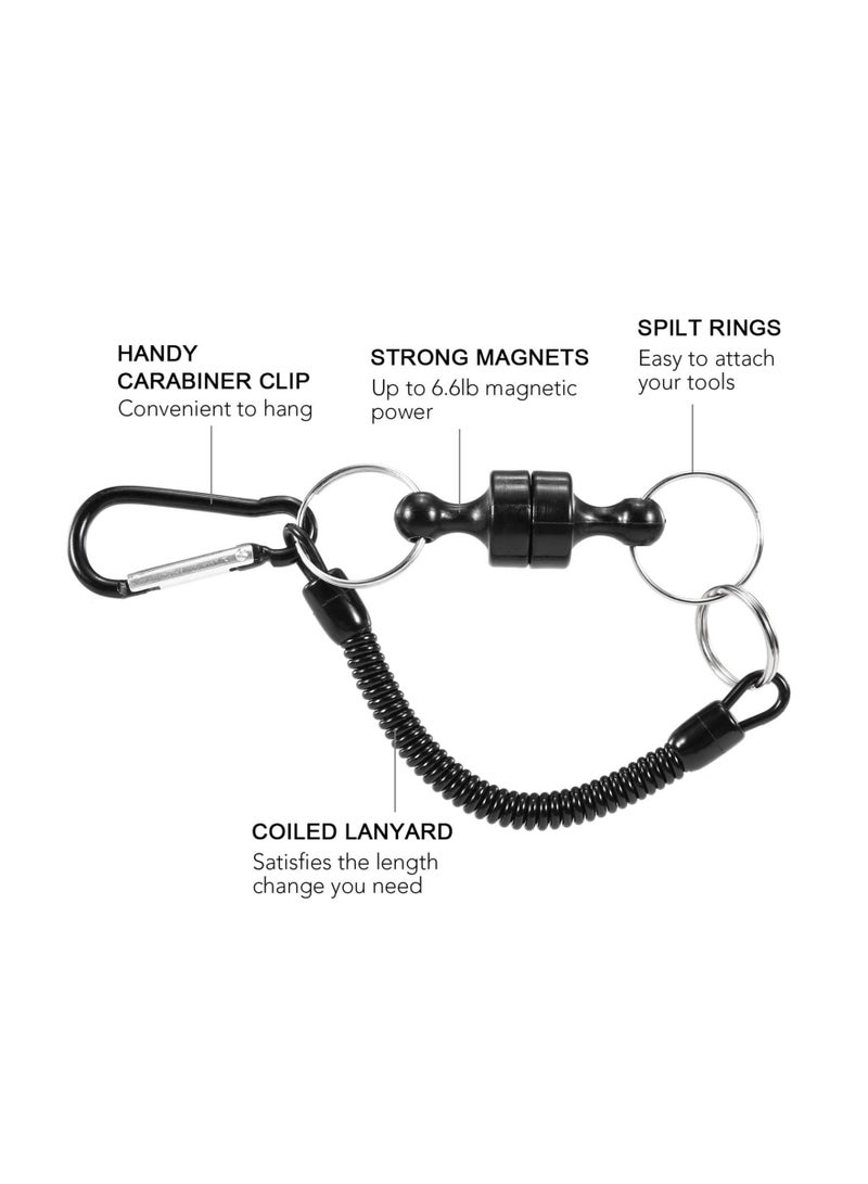 Magnetic Release Holde, With Coiled Lanyard, Outdoor Mountaineering Camping Anti-lost Keychain for Fly Fishing Keeper Landing Net Connector (6 sets)
