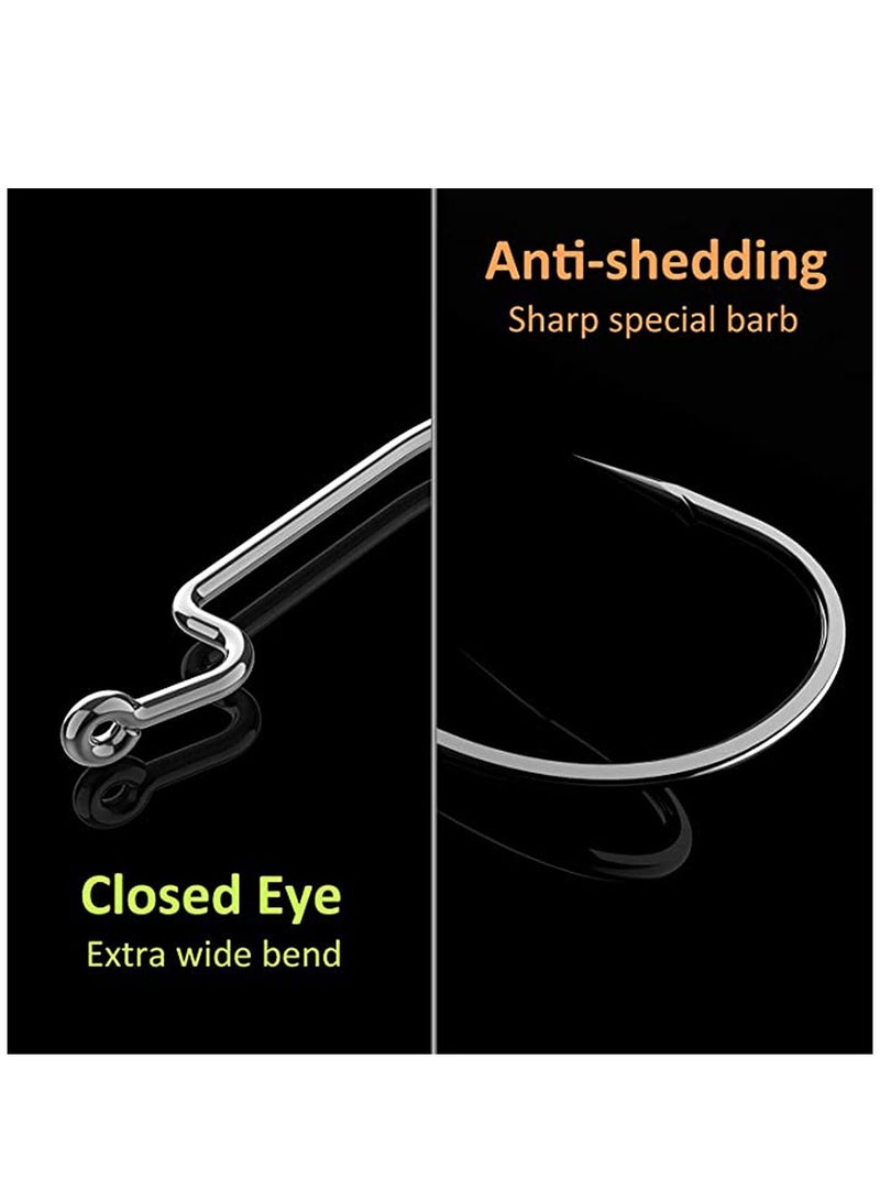 100 Pcs Fishing Hooks, High Carbon Steel Offset Worm Hooks with Plastic Box, Strong Sharp Soft Bait Jig Fish Barbs for Bass Freshwater Saltwater