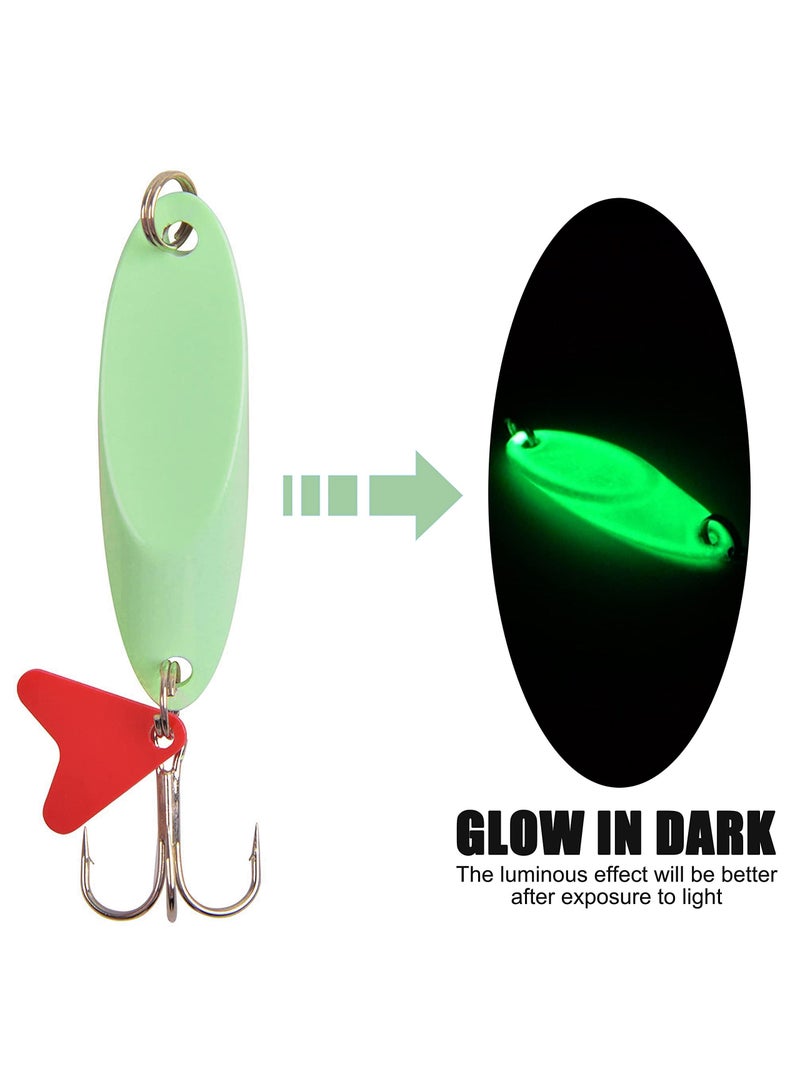 Luminous Fishing Lures Spoons, 10 Pcs Hard Jigging Spinnerbait with Treble Hooks, Metal Spinner Spoon for Saltwater Freshwater